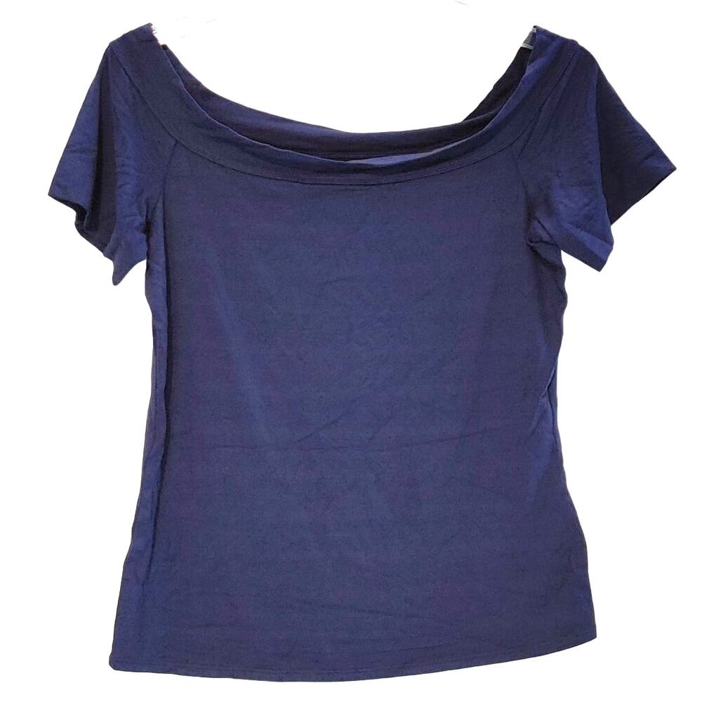 Rebecca Taylor Modal Boat Neck Top Slimming Fit Short Sleeve Navy Womens XL NWT - Picture 3 of 8